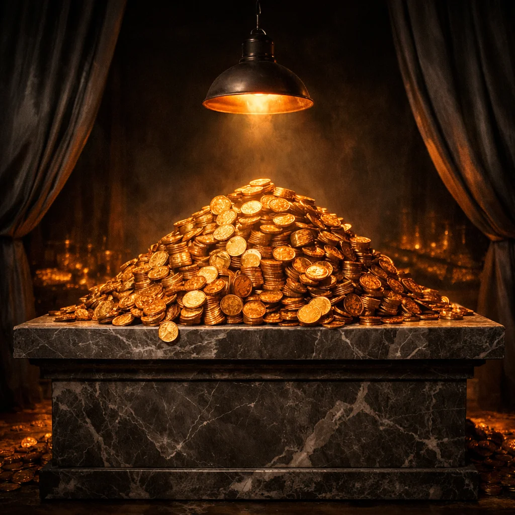 Gouden munten die neerkomen in een glinsterende cascade